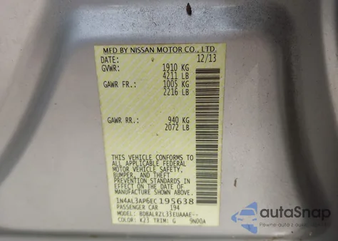 2014 Nissan Altima 2.5 S from USA, damaged, VIN 1N4AL3AP6EC195638